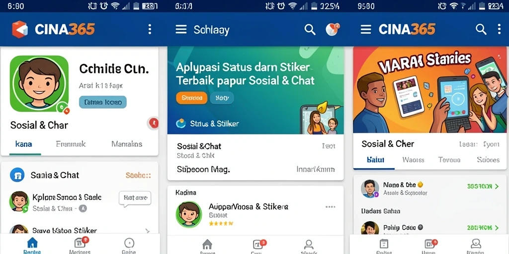 Tampilan antarmuka CINA365 yang menarik dengan berbagai pilihan stiker.