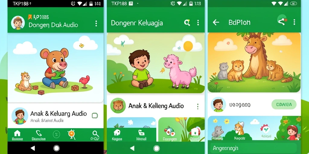 Tampilan antarmuka TKP188 dengan koleksi dongeng audio yang menarik.