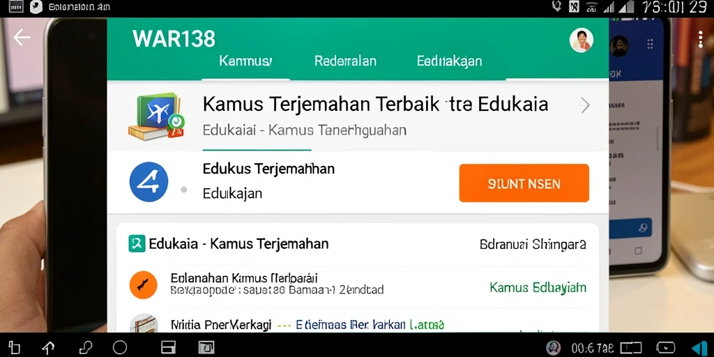 Tampilan antarmuka aplikasi Kamus Terjemahan WAR138 yang intuitif.